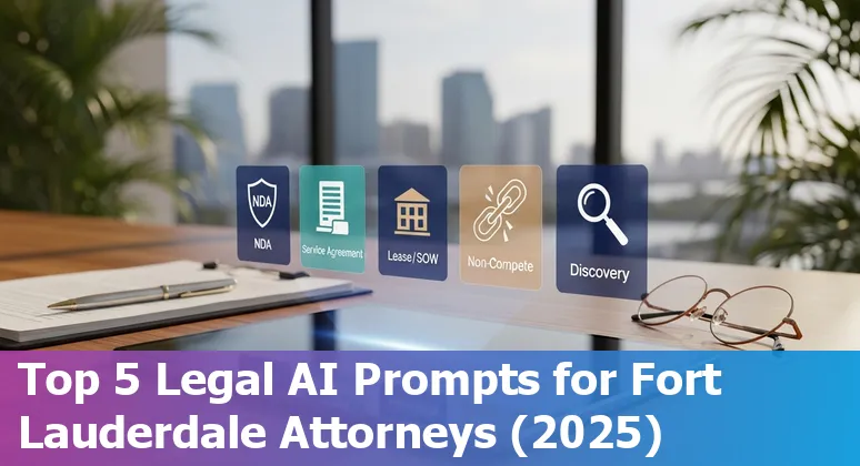 Lawyer at desk using AI prompts on laptop with Fort Lauderdale skyline illustration