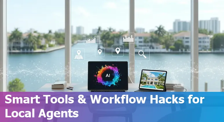 Fort Lauderdale, Florida real estate agent using AI tools on a laptop with city skyline in background