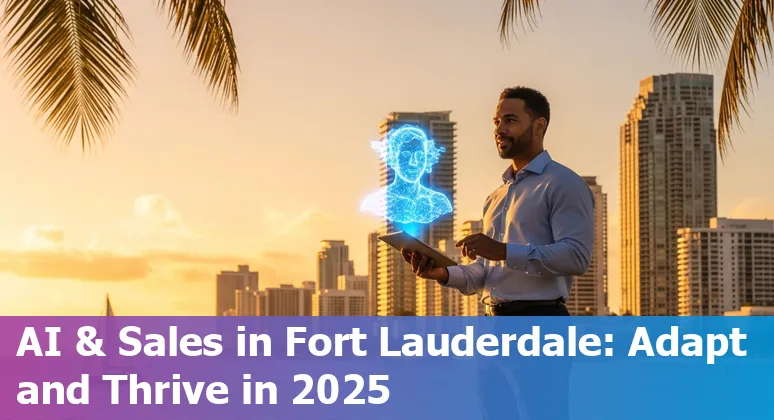 Sales team using AI tools in Fort Lauderdale, Florida office — laptop screens showing CRM and AI assistant