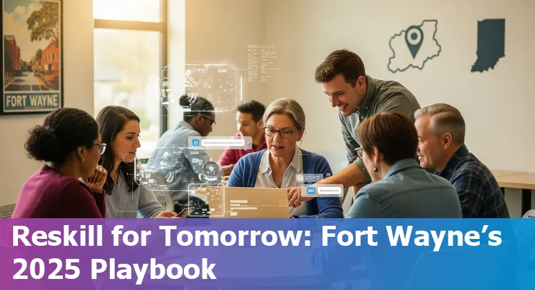 Fort Wayne, Indiana customer service agent with AI assistant on screen—illustrating hybrid AI + human CX in Fort Wayne, Indiana