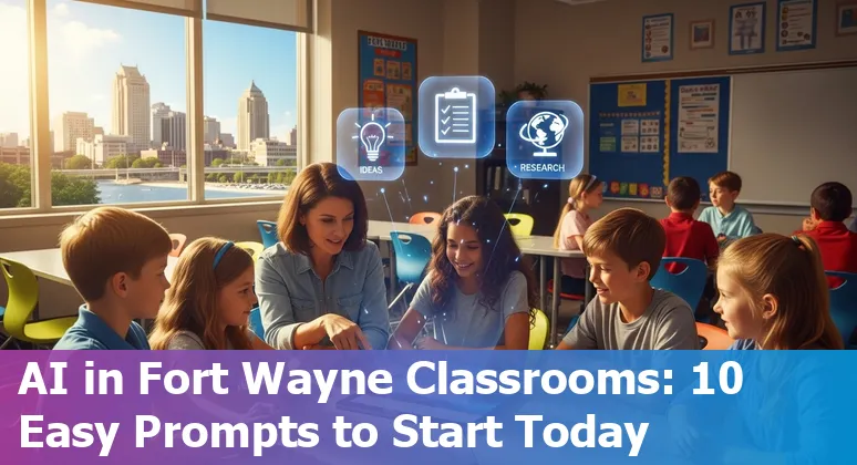 Fort Wayne educators discussing AI use cases at Purdue Fort Wayne, with icons for AI prompts and classroom technology