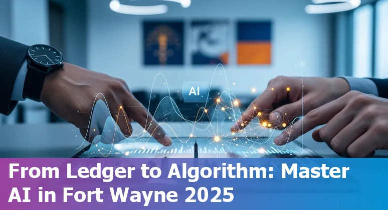 Finance professional using AI tools in Fort Wayne, IN skyline, 2025
