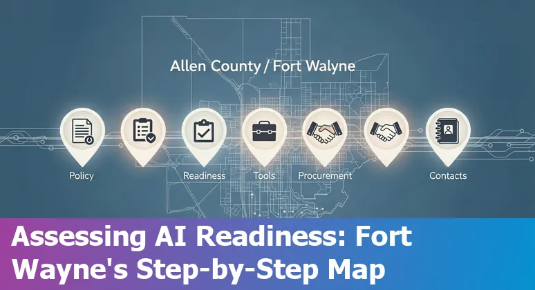 Fort Wayne, Indiana government AI guide 2025 — city skyline with AI overlay and Indiana state flag