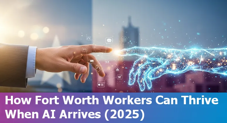 Customer service agent with AI tools in Fort Worth, Texas skyline background