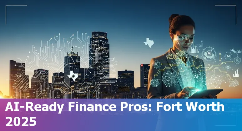 Finance professional using AI tools in Fort Worth, TX skyline in background