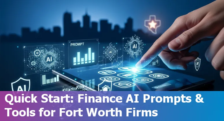 Illustration of AI use cases in Fort Worth financial services: chatbots, fraud detection, credit scoring, agents and compliance tools.