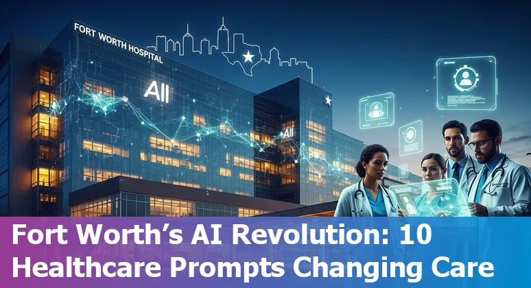 Montage of Fort Worth hospitals, TCU HoloAnatomy, wearables, and AI icons representing healthcare use cases.