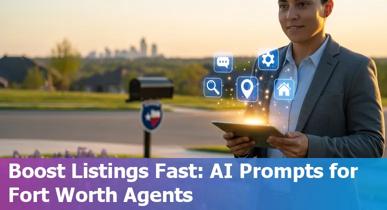 Fort Worth skyline with AI icons overlay showing real estate data, listings, and predictive analytics