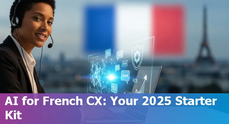 AI customer service chatbot and compliance icons in France 2025 with French flag