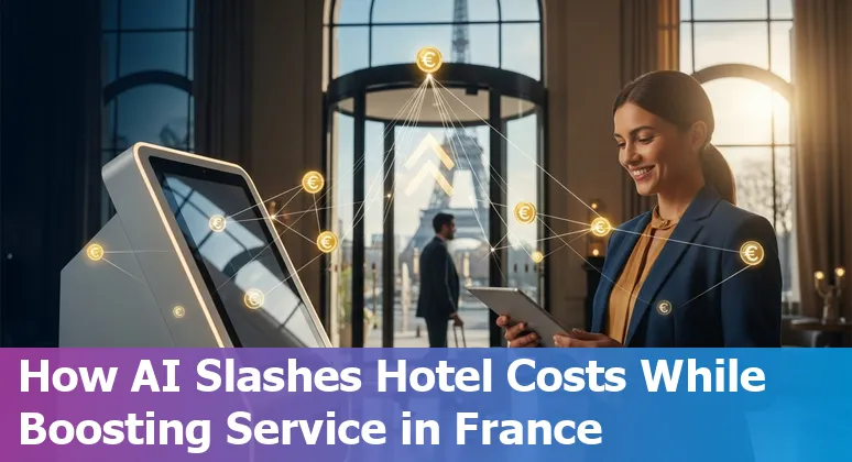 Hotel staff using an AI dashboard in France to optimize operations and reduce costs