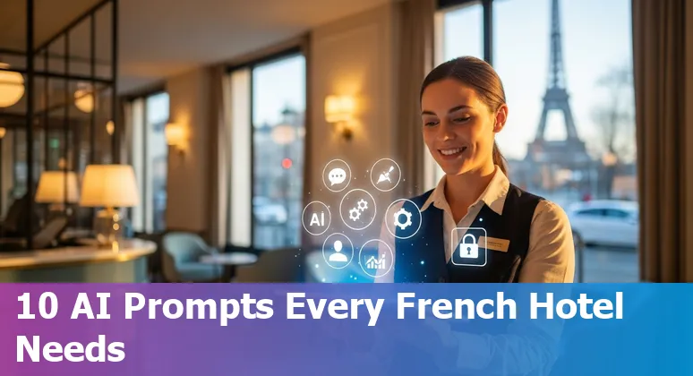 Hotel tablet displaying an AI chatbot with Paris skyline in the background