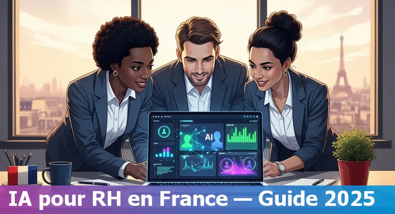 HR professional using AI tools in an office in France in 2025, showing compliance and training materials for France