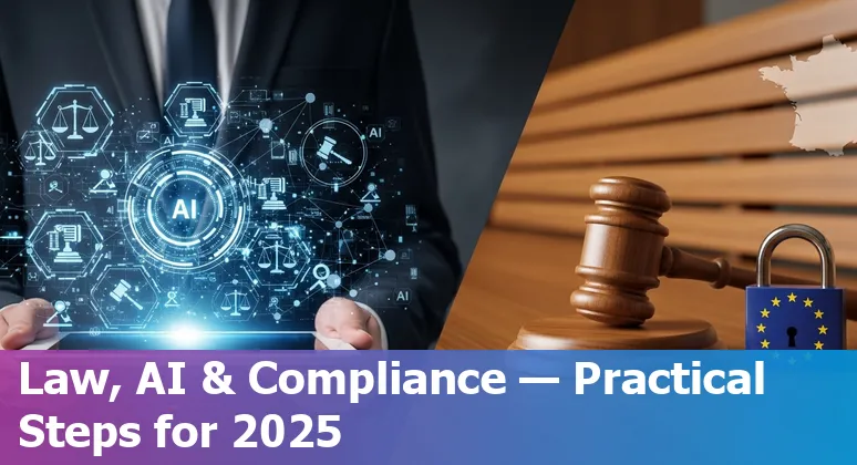 French legal professional using AI tools in France, 2025 — illustration of AI, law books and CNIL guidance