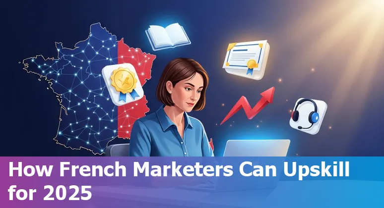 French marketer using AI tools on a laptop in 2025, illustrating marketing jobs and AI in France.