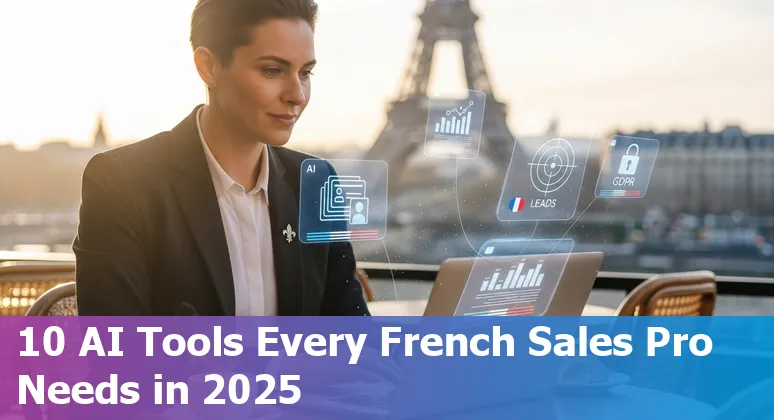 Collage of logos for Cognism, ZoomInfo, LinkedIn Sales Navigator, Salesforce, HubSpot, iovox, Gong, Fireflies.ai, Copy.ai and InsightSquared over a map of France