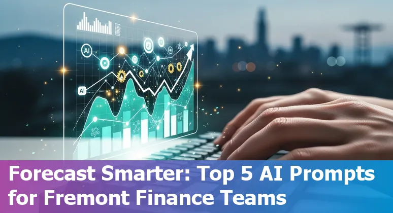 Finance team using AI prompts on a laptop with Fremont skyline in background