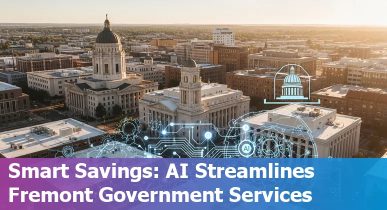 Fremont, California city skyline with AI network overlays showing California government efficiency improvements