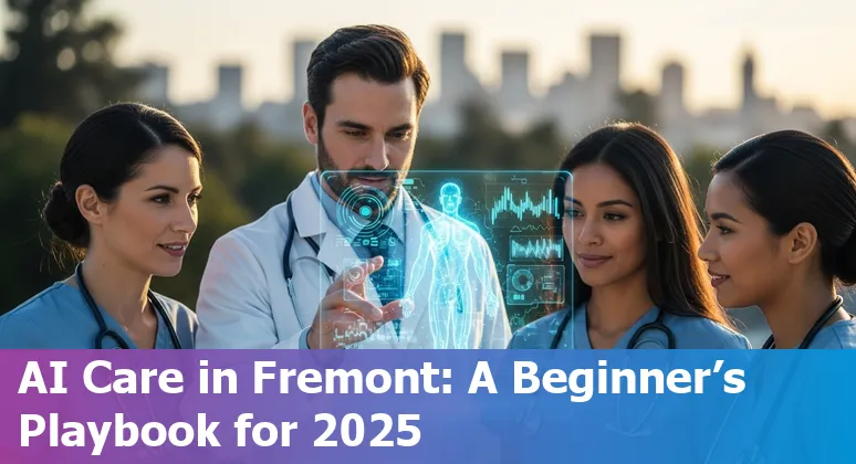 Illustration of AI in healthcare at a Fremont, California clinic in 2025 showing clinician and AI tools