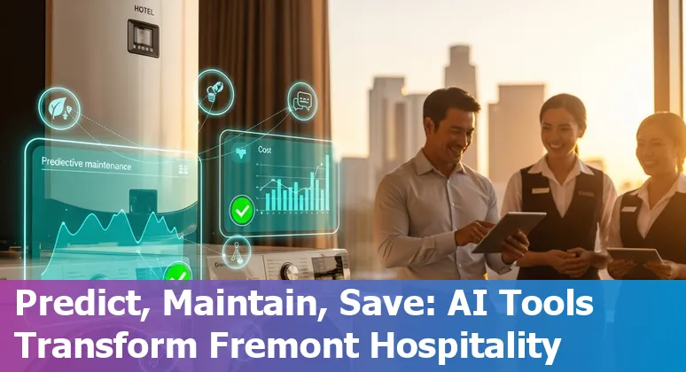 Hospitality staff using AI tools at a Fremont, California hotel front desk, demonstrating energy and guest-service efficiency.