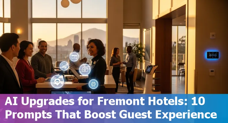 Hotel staff using AI dashboard showing prompts, Fremont map, and guest service icons