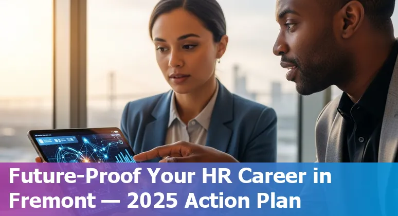 HR professional using AI tools in a Fremont, California office — navigating AI and human collaboration in Fremont, CA 2025