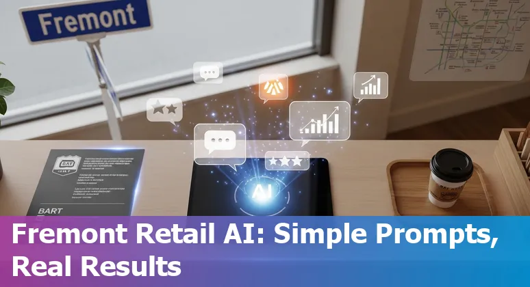 Retail store worker using AI dashboard showing inventory, forecasts, and personalized recommendations for Fremont, California store.