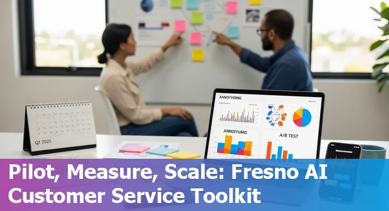 Customer service AI team using tools with Fresno, California skyline and Fresno State resources in 2025