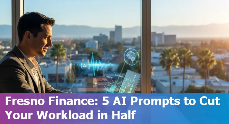 Finance professional in Fresno using AI prompts on a laptop, with charts showing cash flow and SaaS metrics.