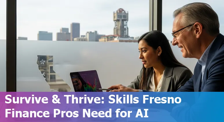 Fresno financial services workers learning AI skills in a classroom with laptops and charts