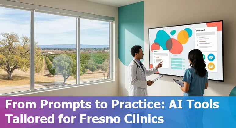 Medical team using AI tools on a laptop to manage patient care in Fresno hospital.