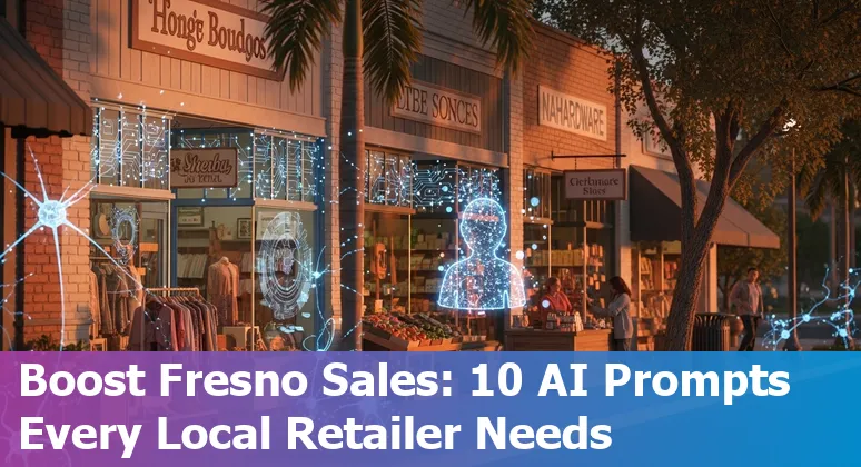 Fresno retail store using AI: personalized recommendations, inventory forecast charts, and customer interacting with chatbot