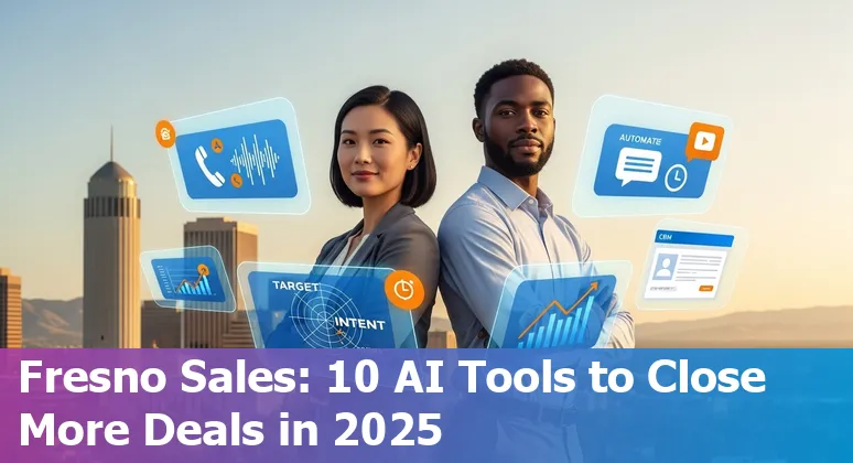 Sales professional using AI tools dashboard with Fresno skyline in the background