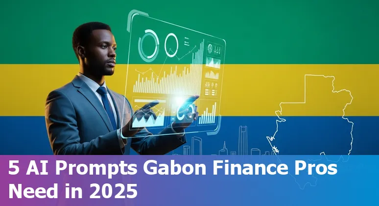 Finance professional in Gabon reviewing AI‑generated treasury and forecasting reports with XAF and USD figures on screen.