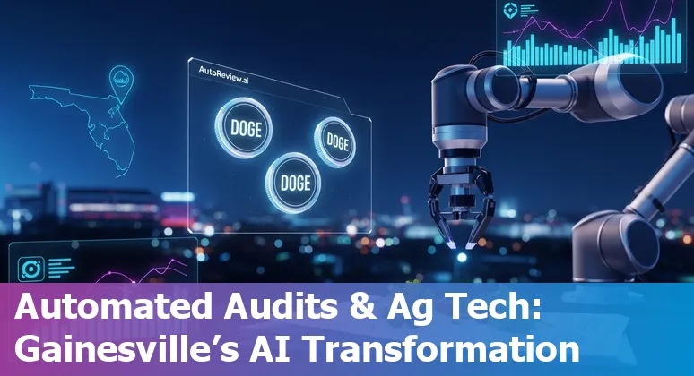 City of Gainesville, Florida municipal building with AI and University of Florida collaboration icons in foreground