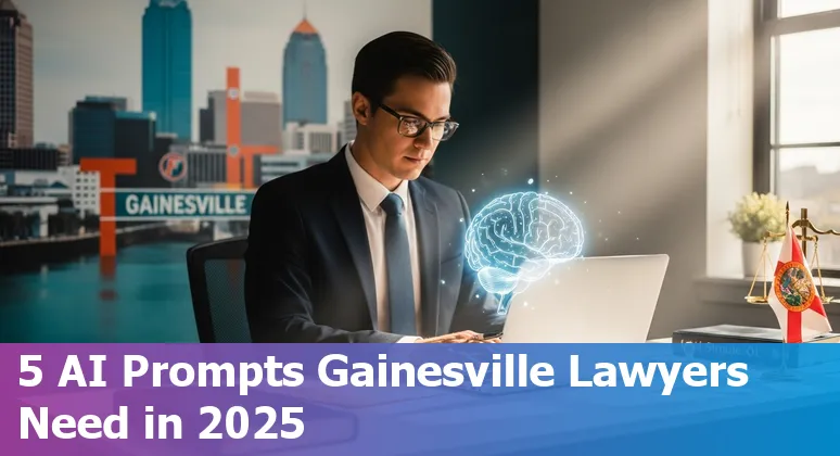 Gainesville attorney using AI on laptop with UF campus and legal documents in background