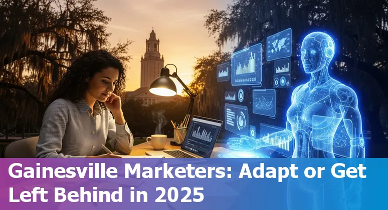 Gainesville Florida marketer using AI tools on a laptop — local 2025 marketing jobs and AI future