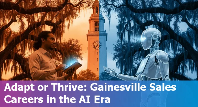 Sales rep using AI tools on laptop in Gainesville, Florida office — will AI replace sales jobs in Gainesville, FL in 2025?