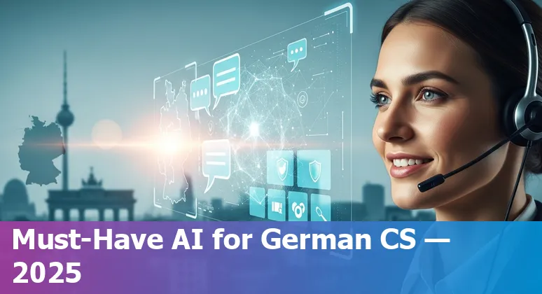 Logos of Zendesk, Salesforce, Intercom, OpenAI ChatGPT, Ada, Yuma AI, Kommunicate, Freshdesk, Gorgias and Tidio on a German flag background
