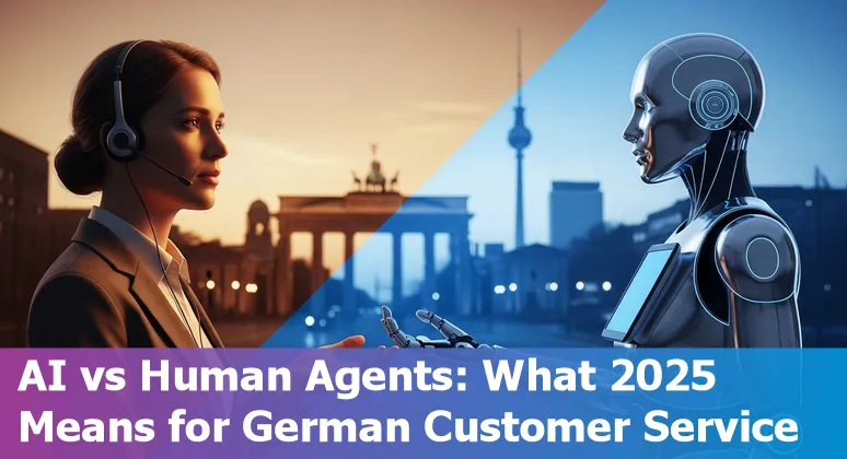 Illustration of AI assistant helping customer service agents in Germany with data and training