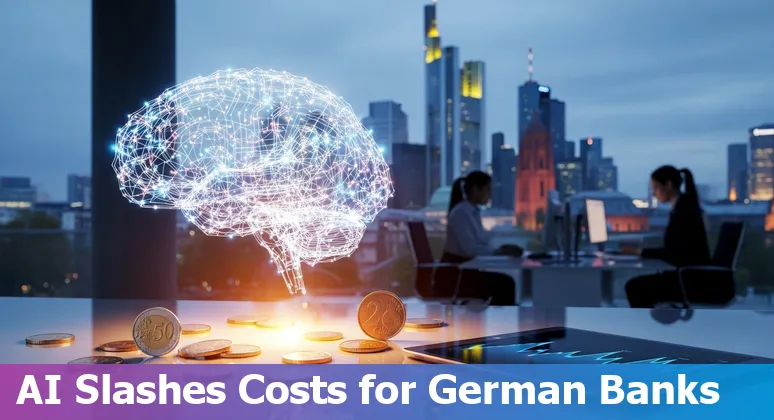Banking AI dashboard and German flag showing cost savings and efficiency in Germany