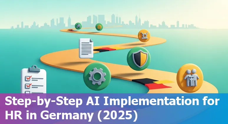 HR professional using AI dashboard with German flag overlay representing AI in HR in Germany 2025