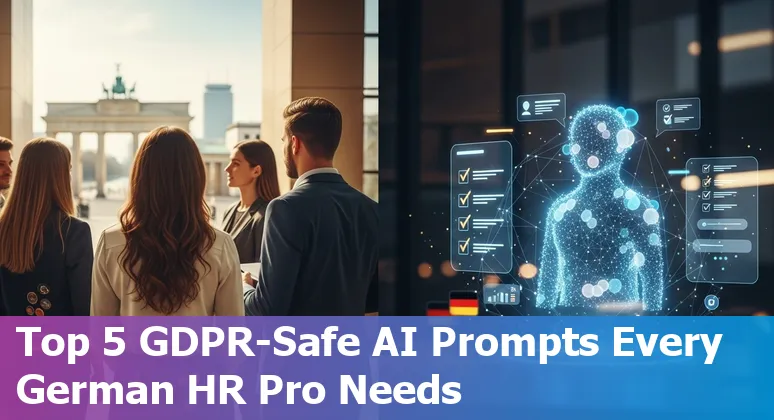 HR professional using AI prompts on a laptop with German flag and GDPR shield icon