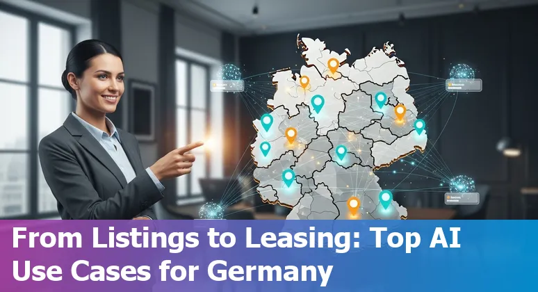 Illustration of AI assisting real estate tasks in German cities like Berlin, Munich and Hamburg