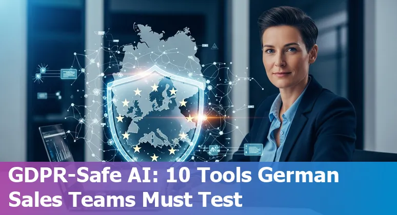 Illustration of sales professionals in Germany using AI tools for prospecting, outreach, and CRM workflows