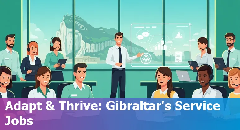 Customer service agent using AI tools in a Gibraltar office in 2025, showing human-AI collaboration