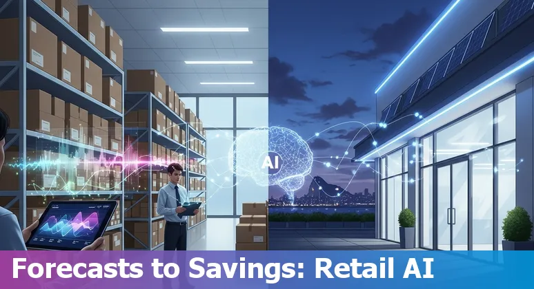 Retail store with AI analytics overlay in Gibraltar, GI showing inventory, staffing and energy savings