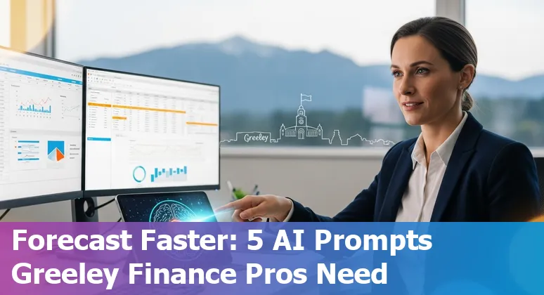 Greeley finance professional using AI prompts on a laptop to generate forecasts, AR aging and treasury reports.