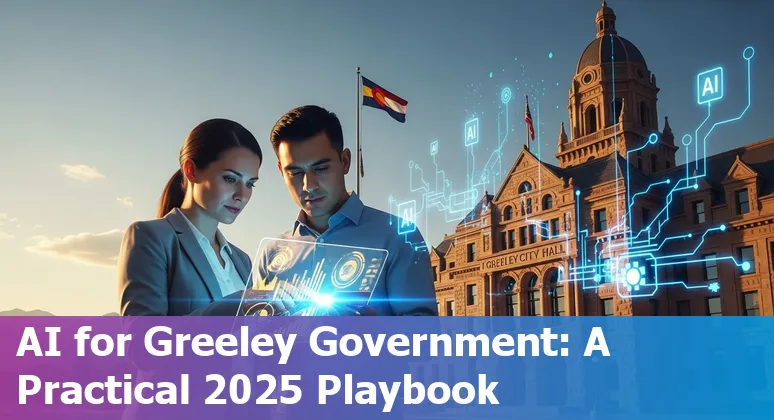 Greeley, Colorado city hall with AI icons overlay representing government AI strategy for 2025