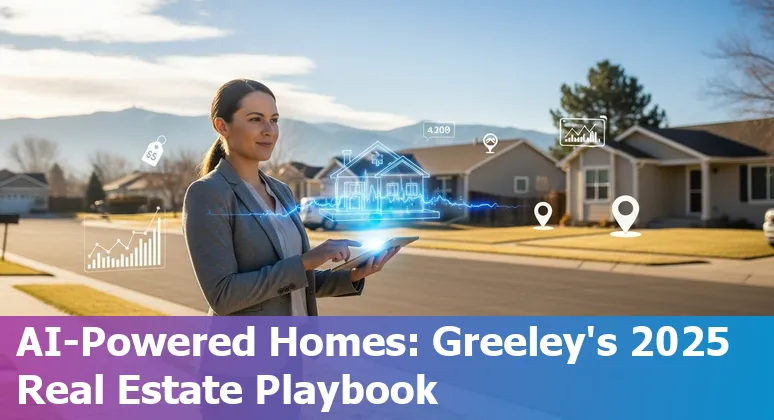 Greeley, Colorado real estate agents using AI tools in 2025 - skyline and laptop with AI dashboard
