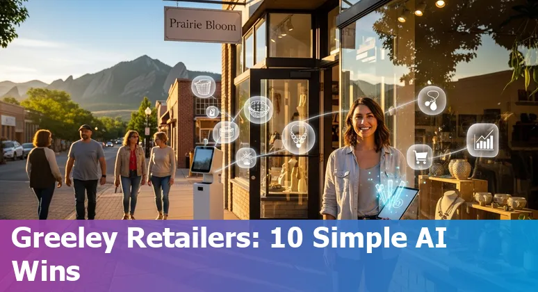 Greeley Colorado retail storefront with AI icons for personalization, inventory, chatbots, and AR overlays